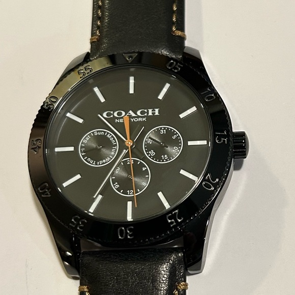 Coach  Watch With 44mm Black Chronograph Face & Dark Brown Leather Band - Picture 1 of 8